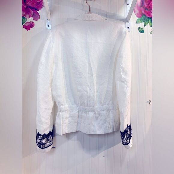 JF LEFON White Jacket with Black Lace Accents Sz 38 - Picture 3 of 5